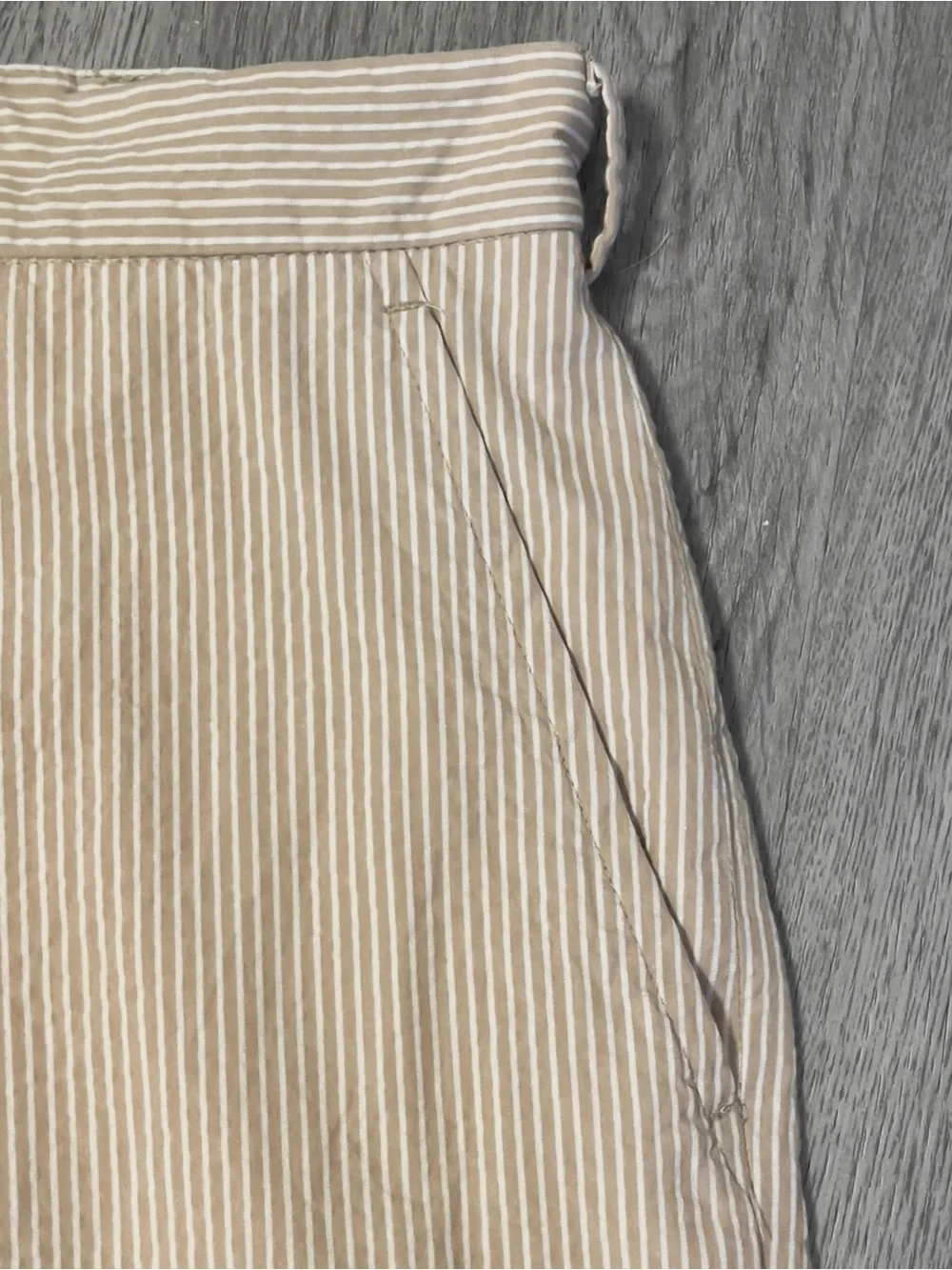 Vintage Perry Ellis Seersucker Pants 38x30 Tan White Stripe Cotton Preppy